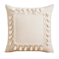 inyahome boho decor tassel throw pillow cover modern woven patchwork farmhouse neutral linen pillow cushion case with tassels