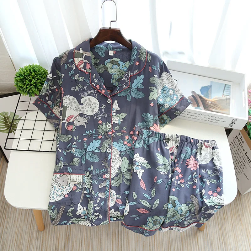 Women's Pajamas Set Short-sleeved Shorts Home Pijima Loose Two-piece Suit for Home Sleepwear Printed  Pajamas