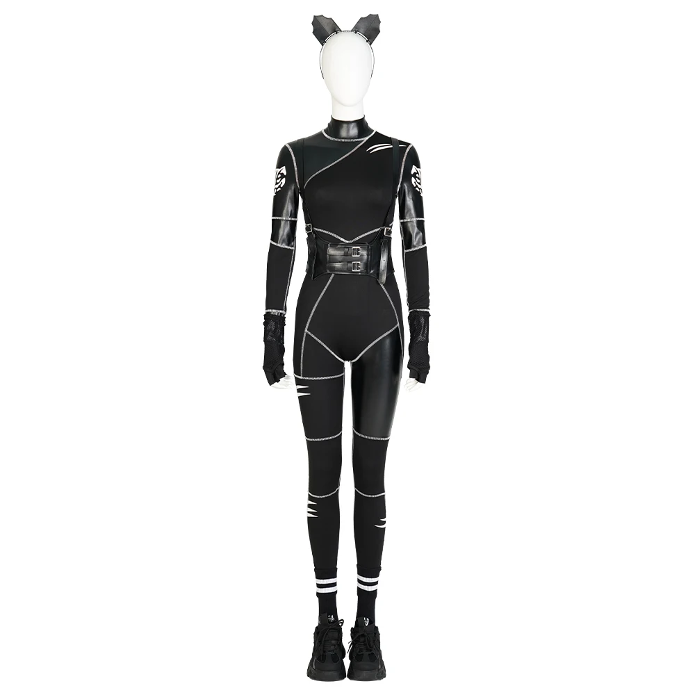 

Woman Wednesday Addams Cosplay Costume Black Bodysuit Disguise Wednesday Adams Jumpsuit Wig Shoes Halloween Cosplay Costume