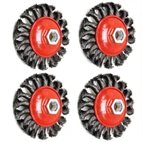 4 pcs 4inch 100mm knotted bench steel wire brush rust removal wheel deburring derusting for angle grinder te242 m14 thread