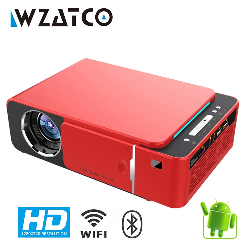 

WZATCO T6 HD LED Projector 3000Lumen Android 10.0 Option Portable HD I USB Support 4K 1080p Home Theater Cinema Proyector Beamer