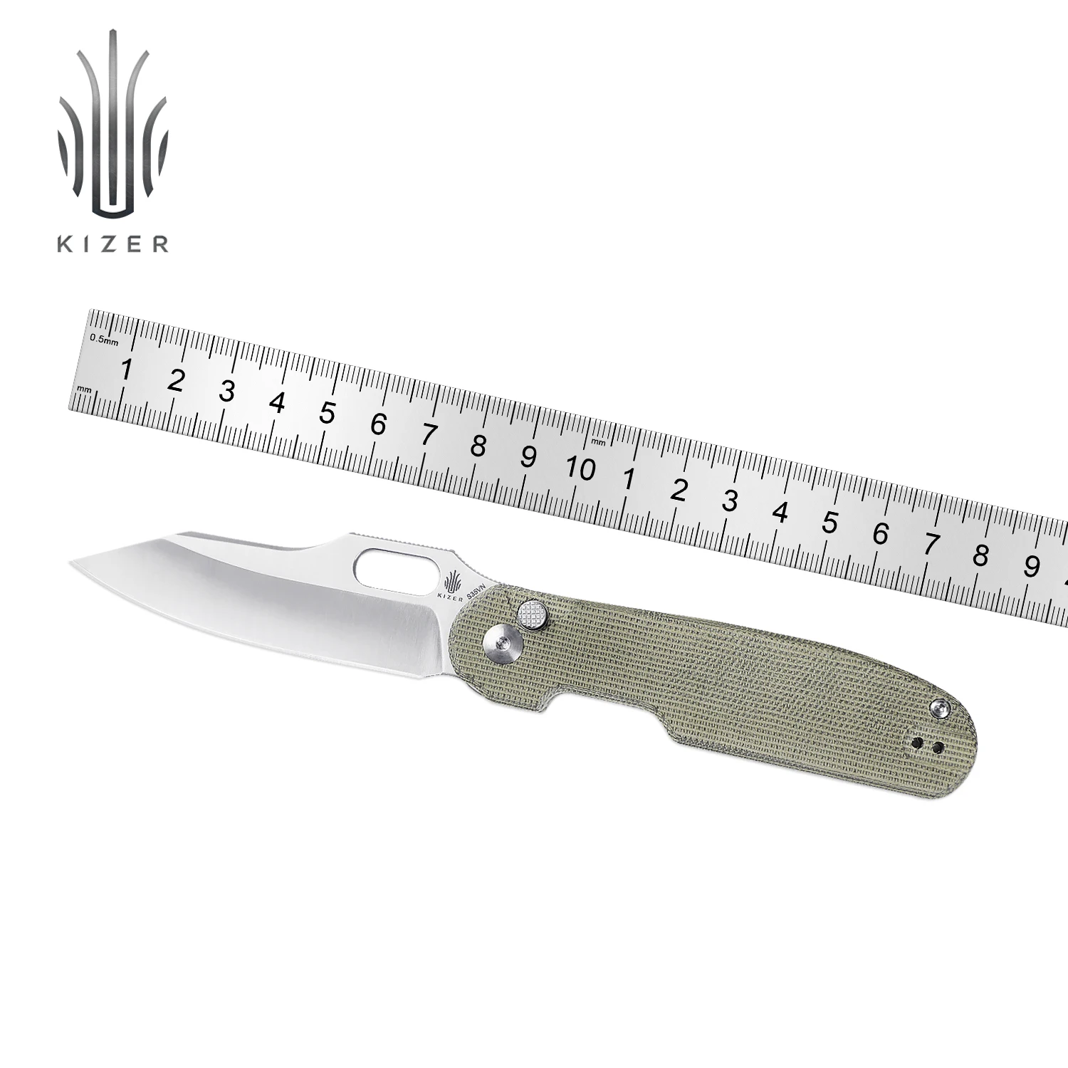 

Kizer Mojave Exclusive Folding Knife Cormorant Ki4562E3 Green Micarta Handle with CPM-S35VN Steel Blade Button Knife