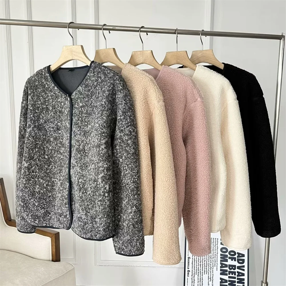 

Женская теплая флисовая куртка, кардиган из искусственного бархата с круглым вырезом и длинными рукавами на зиму 2023