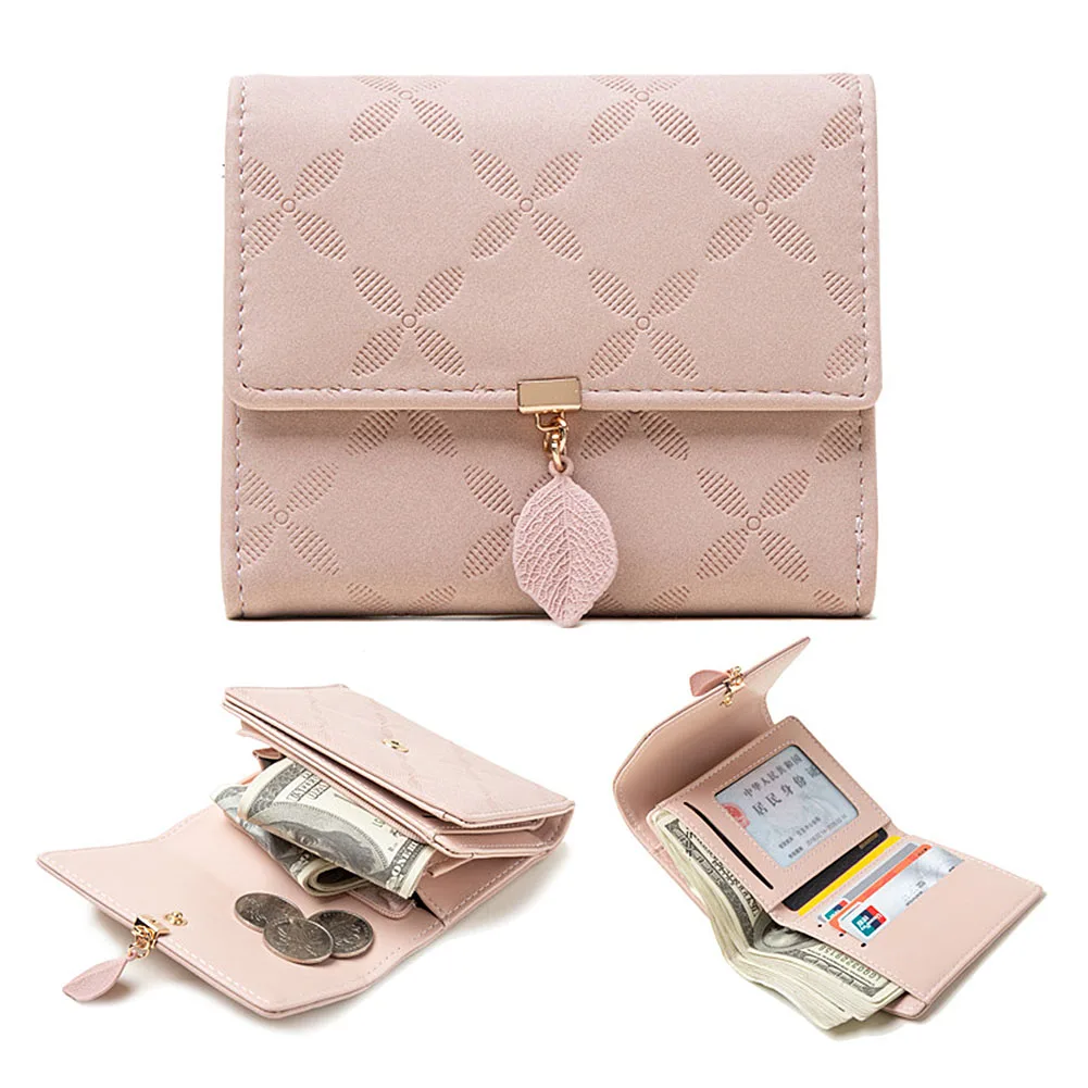 Purse All-Match Rhombus Plaid Wallet With Leaves Ultra-thin Large Capacity Coin Purse For Money Card Storage