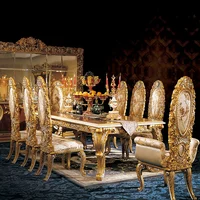 Luxury Solid Wood Antique Carved Dining Set Home Dining Room Furniture Classic Royal Dining Chair And Table