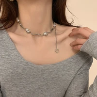 2022 korean girls pearl irregular patchwork necklace pendant ins for women charm girl party chunky jewelry gift