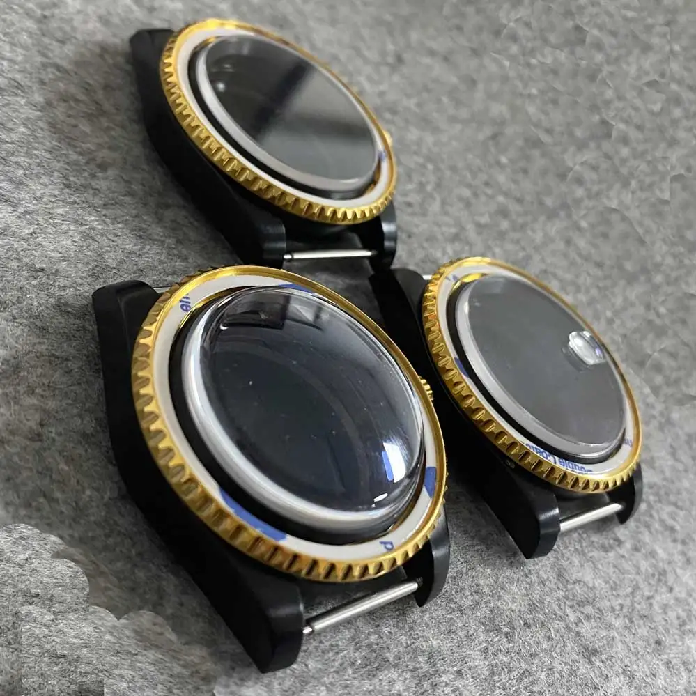 40mm Watch Case PVD Black Gold Case Bubble Mirror Sapphire Glass Is Suitable for NH35 NH36 Movement