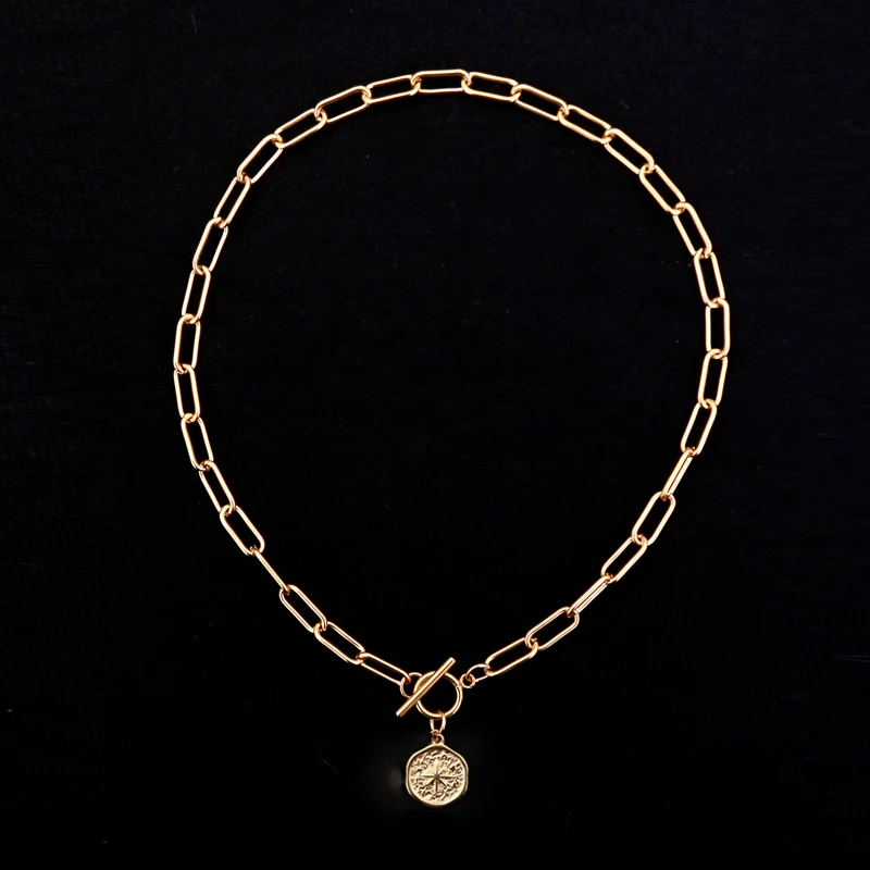 Ожерелье-цепочка из нержавеющей стали золотого цвета с изображением солнца и