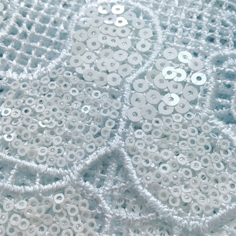 Белая водорастворимая кружевная ткань африканский гипюровый шнур с блестками