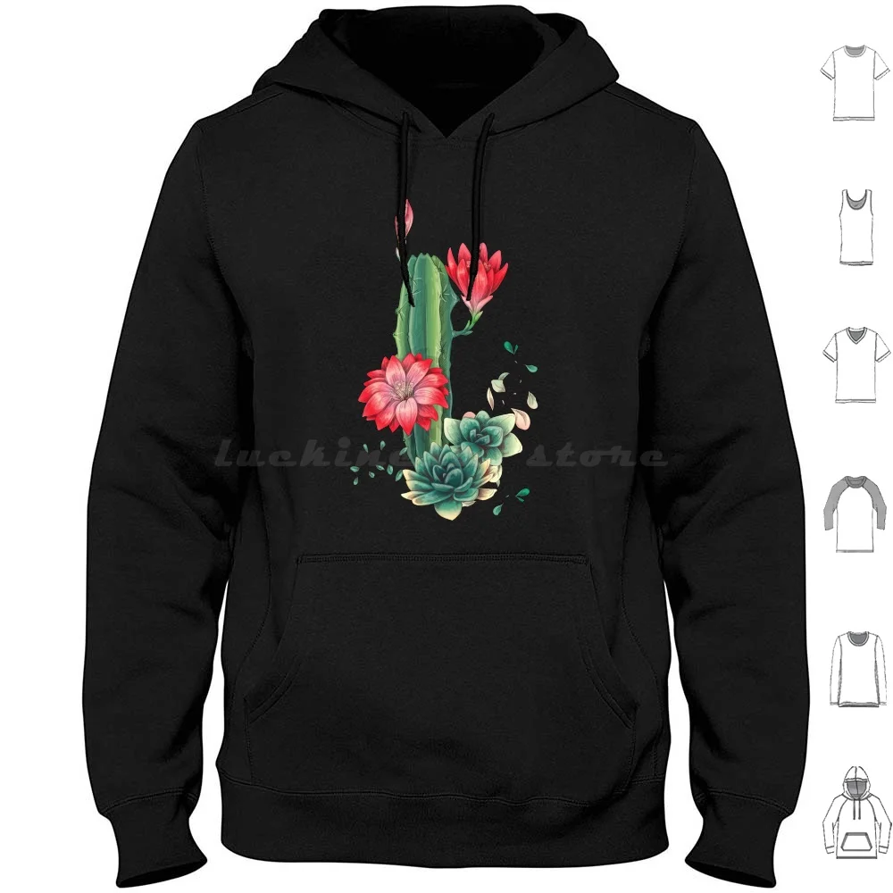 

Watercolor Cactus Flowers Hoodies Long Sleeve Botanical Watercolor Tropical Cactus Floral Cacti Desert Flowers