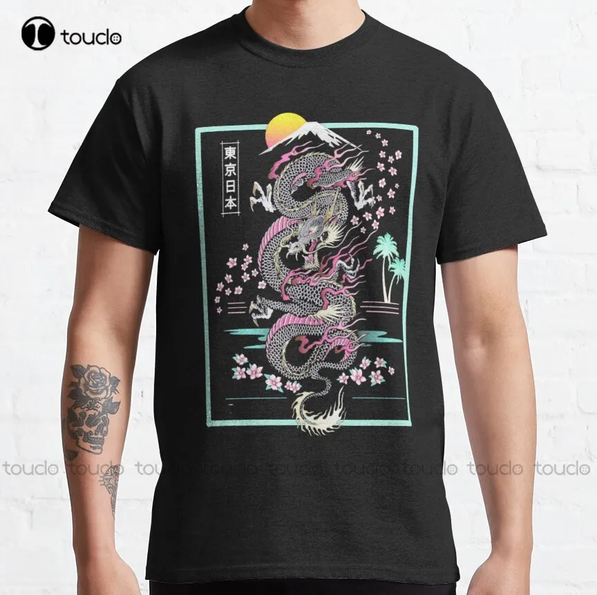 

Synthwave Retrowave Japanese Dragon Classic T-Shirt Mens T Shirts Custom Aldult Teen Unisex Digital Printing Tee Shirt Xs-5Xl