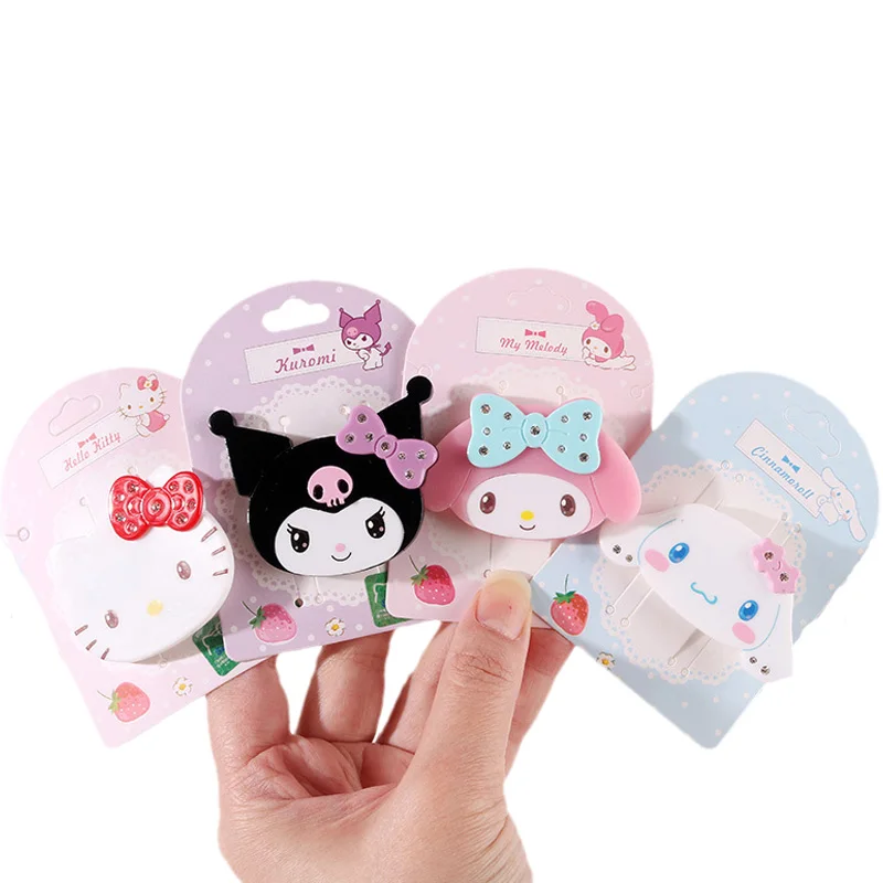 

Kawaii Sanrioed Cinnamoroll Mymelody Kuromi Kt Cat Cartoon Diamond Hairpin Cute Bangs Bb Clip Girly Heart Hair Accessories Gift