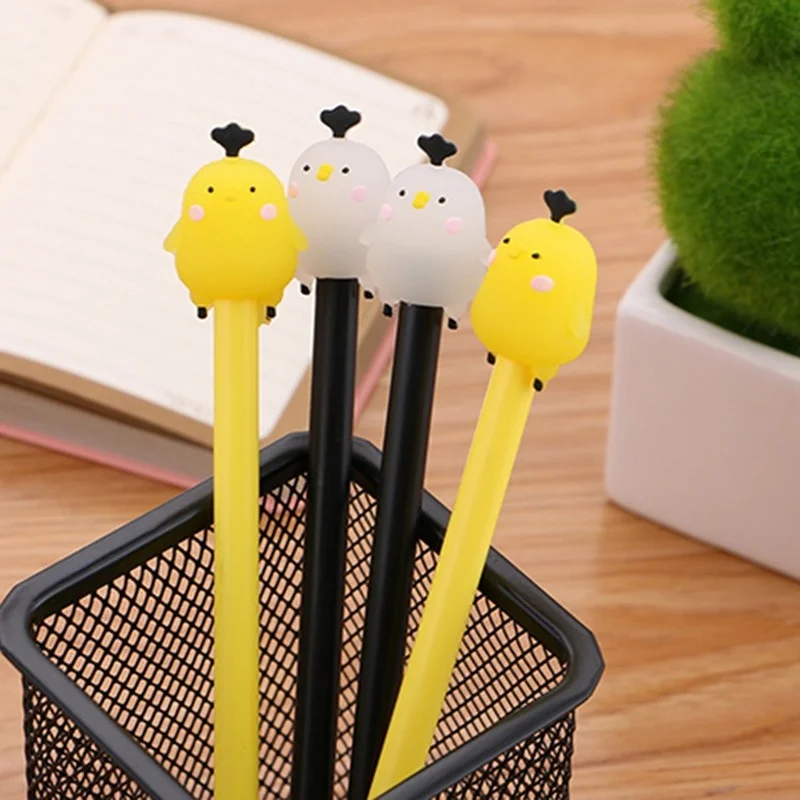

5pcs Cute Cartoon Yellow Chicken Shape Plastic Gel Pens 0.5mm Kawaii Kids Gift Stationery Student Writing Signature Supplies