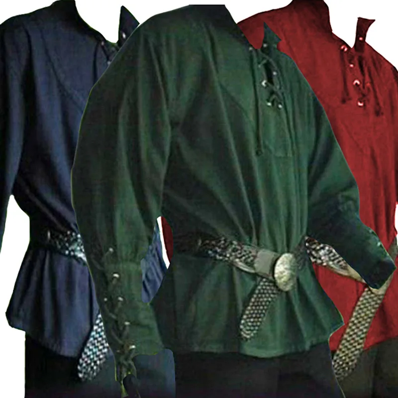 

Medieval Tunic Viking Pirate Costume Men Knight Cosplay Vintage Top Gothic Shirts Renaissance Nordic Tunic Long Sleeve Casual