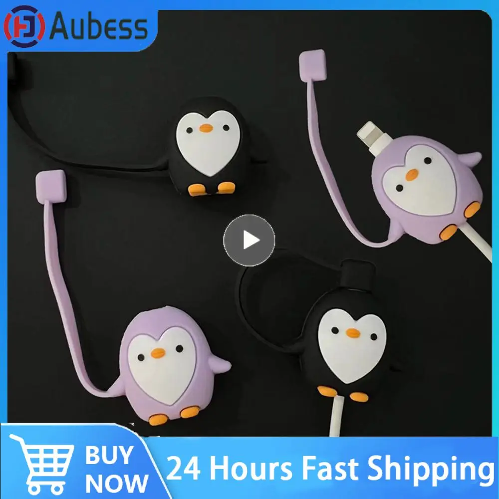 

Black Cartoon Protective Case Anti-break Dust Cover Cartoon Cute Charging Cable Case Mobile Phone Accessories Purple Winder Pvc