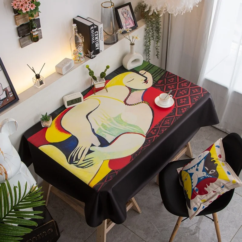 

PVC Leather Waterproof and Oil-Proof Tablecloth Cartoon Oil Painting Art Room Graffiti Art Tablecloth Home Table Mat