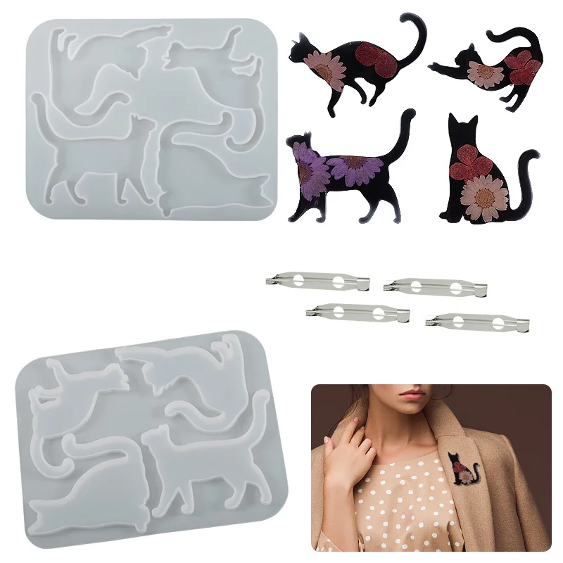 

DIY Crystal Epoxy Silicone Mold Kitten Brooch Hook Clothing Bag Pendant Earring Decoration Silicone Mold For Resin Jewelry Molds