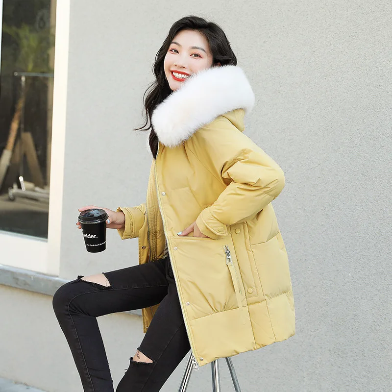Autumn Winter Parkas New Women's Wadded Clothes Korean Version Fur Collar Hooded Down Cotton Padded Jacket Femme Coat XS-XL enlarge