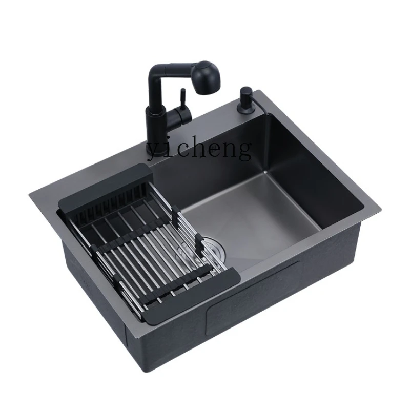 

YY Black Sink 304 Stainless Steel Pool Thickened Single Sink Household Washing Vegetables Basin