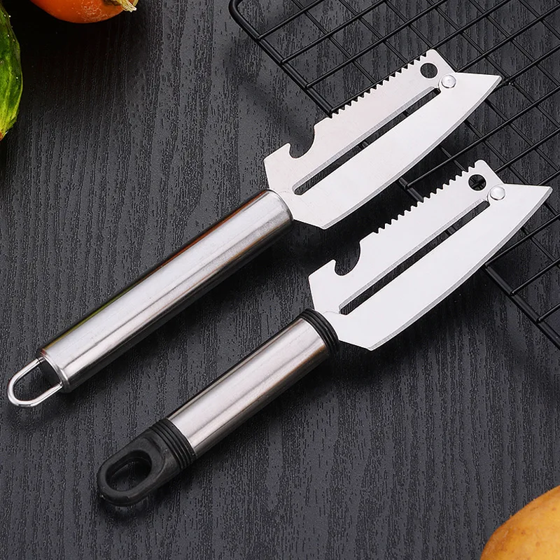 

4 In 1 Multifunctional Stainless Steel Handle Knife Fruits Peeler Vegetables Knife Fish Scales Scraper Bottle Opener Kitchen New