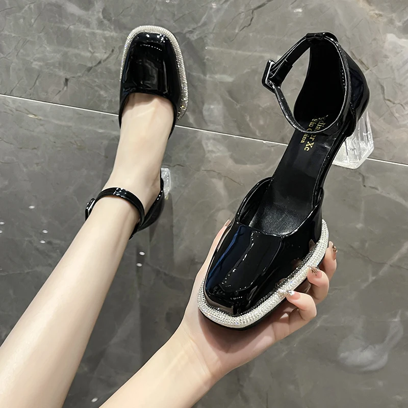 

Женские туфли в стиле ретро на квадратном каблуке, модель 2023, цвет бежевый, Мэри Джейн, оригинальная объемная Новая модная черная модель