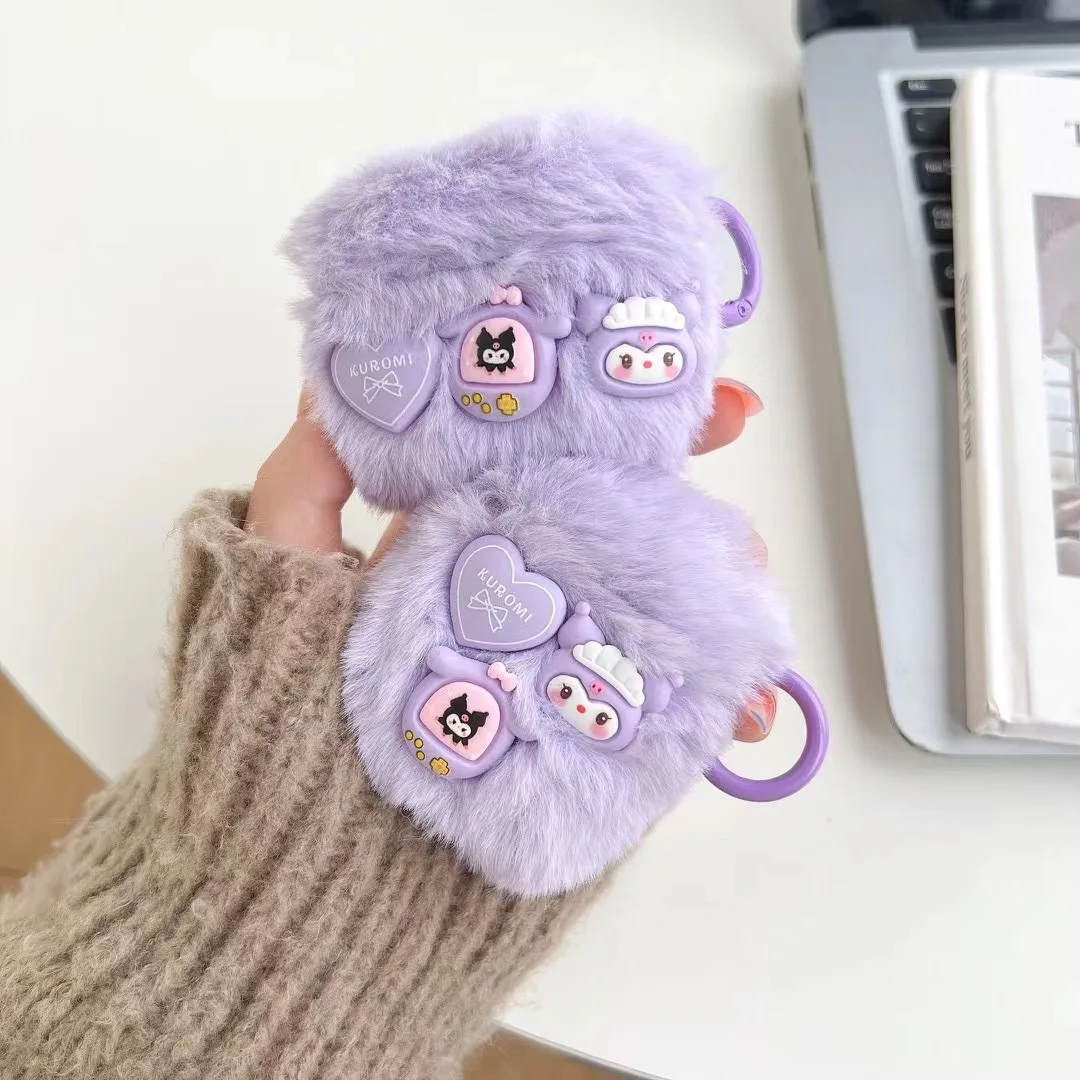 

Sanrio kuromi Purple Plush Earphones Case for Apple AirPods Air Pods 1 Pro 2 3 Protective Cover Box