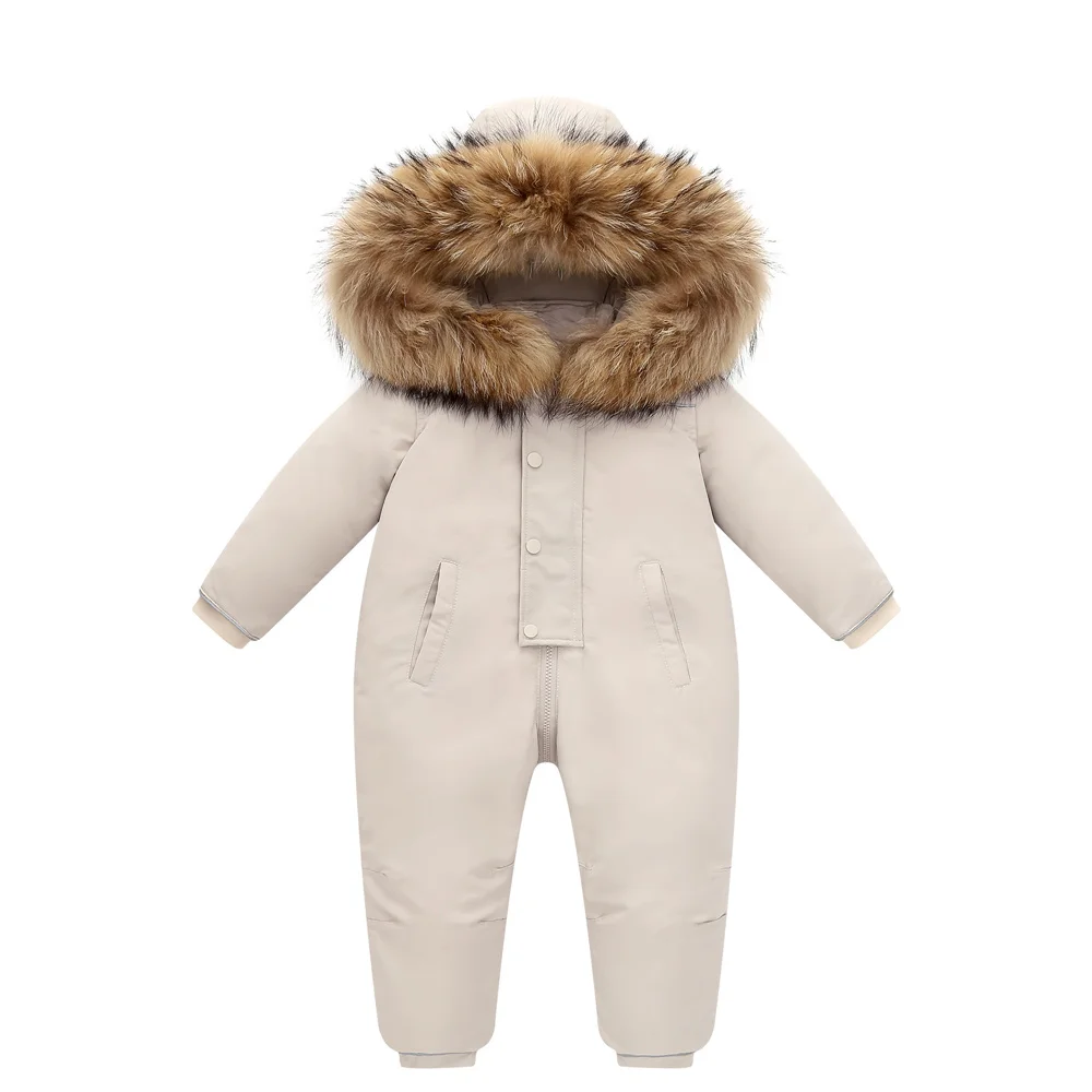 -30 90% Duck Down Jacket Winter Warm Snowsuit Boy Infant overcoat toddler girl Clothes Kid Jumpsuit 2~6y parka real fur Clothes