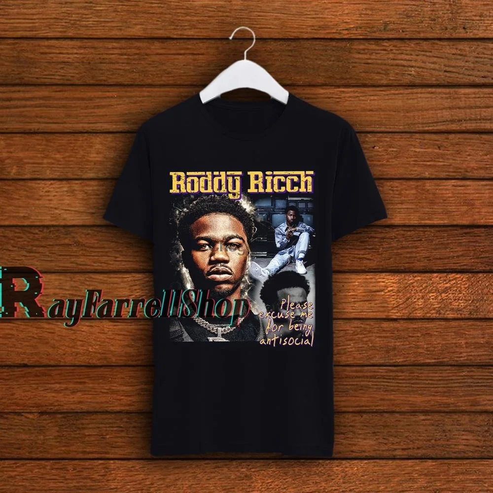 

Roddy Ricch Rap Hip Hop 90s Retro Homage Vintage T Shirt New Casual Black Men Women T Shirt RF83