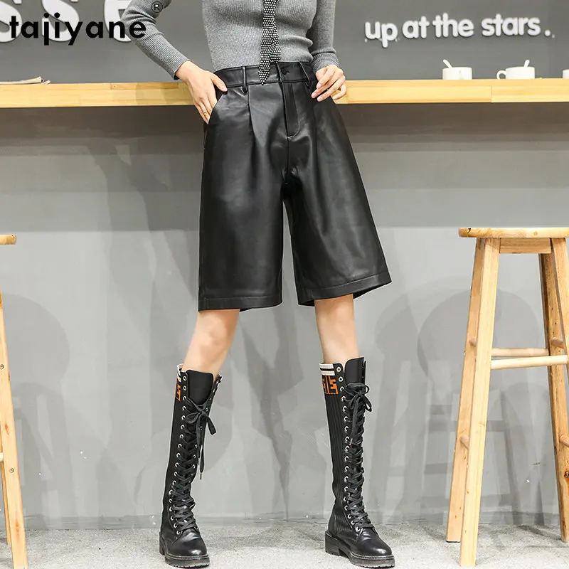 Tajiyane Real Sheepskin Wide Leg Pants Women Spring Genuine Leather Five-point Pants Korean Style Loose Streetwear Ropa Mujer