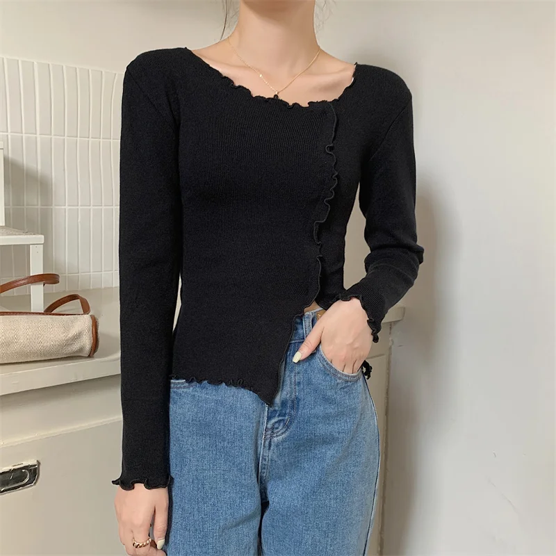 Офисные женские кавайные Лепестковые кружевные дизайнерские облегающие вязаные