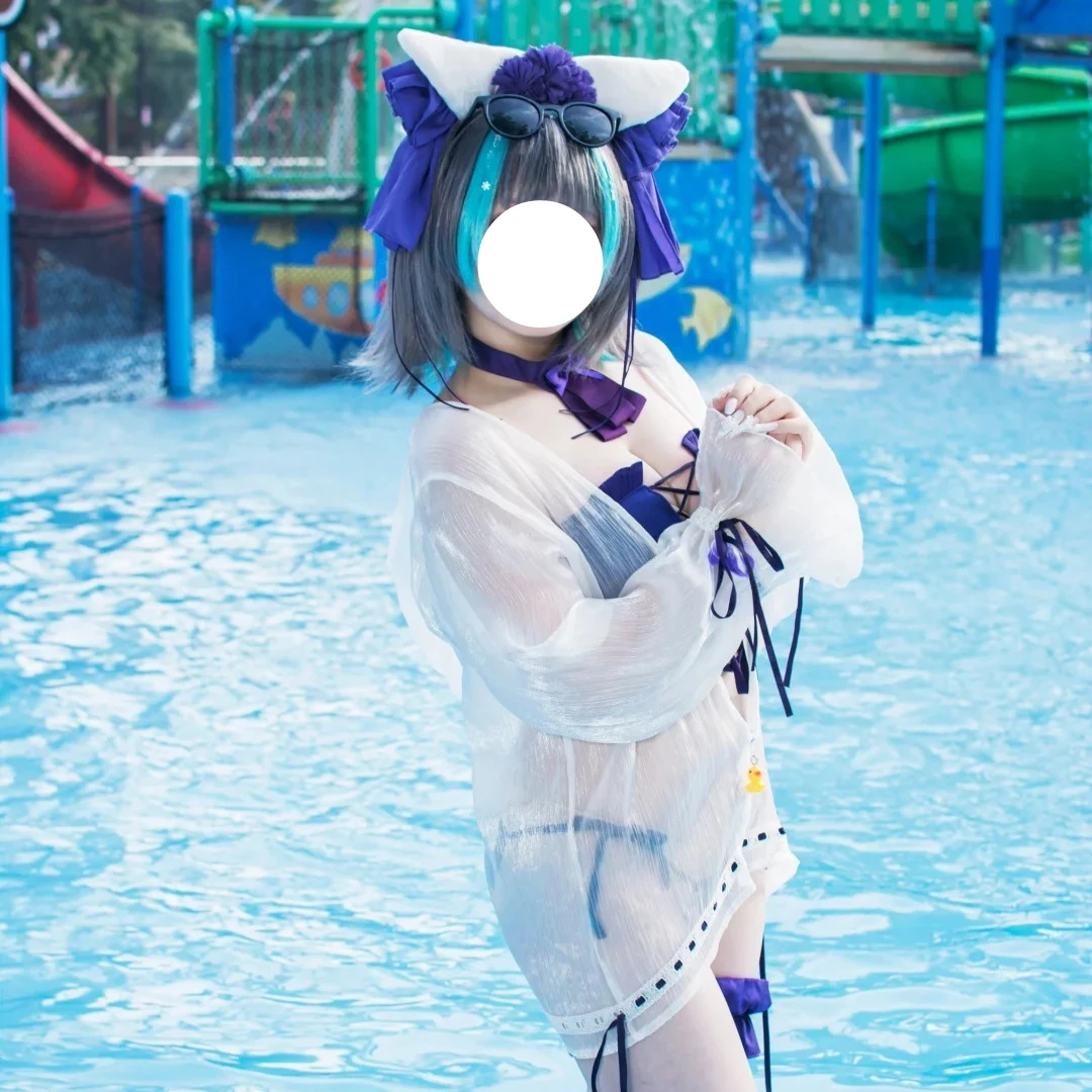 Фото Костюм для косплея Чешир из игры Azur Lane: купальник, бикини, белый халат с широкими рукавами, аксессуары для летних пляжных ролевых игр №3