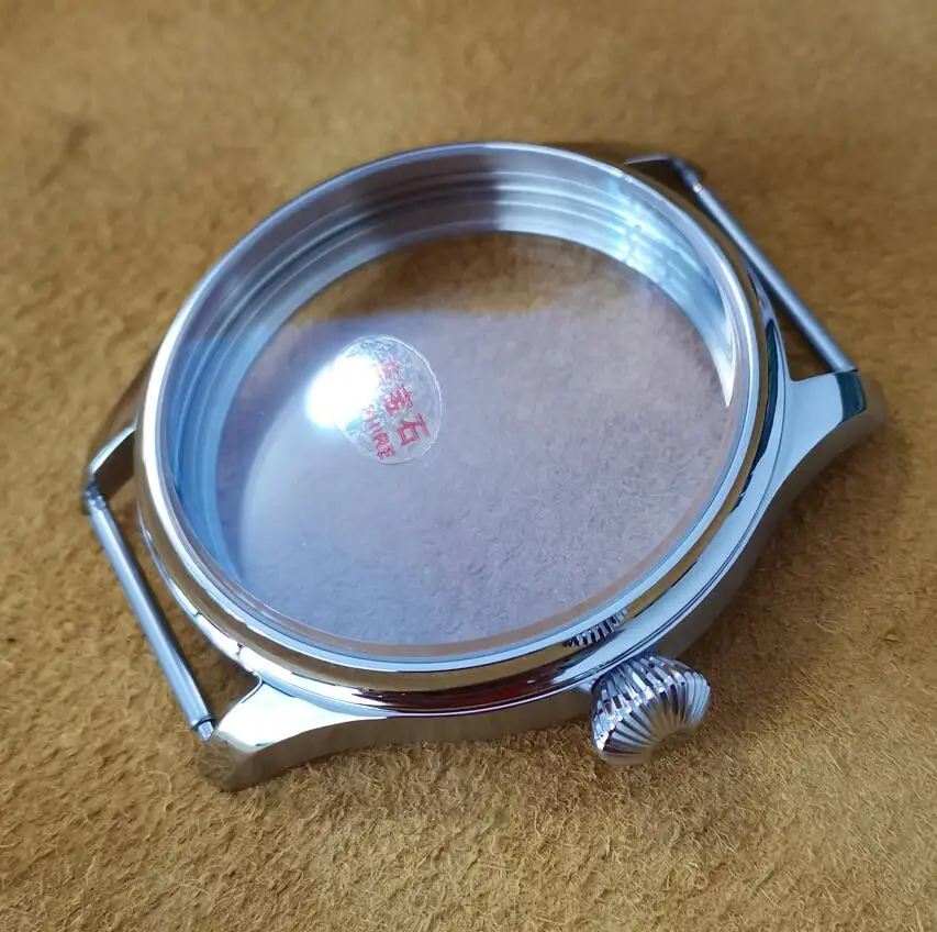 

Pilot style 44mm 316L Stainless steel watch case Diamond shaped crown sapphire crystal Blue coating Manual mechanical watch case