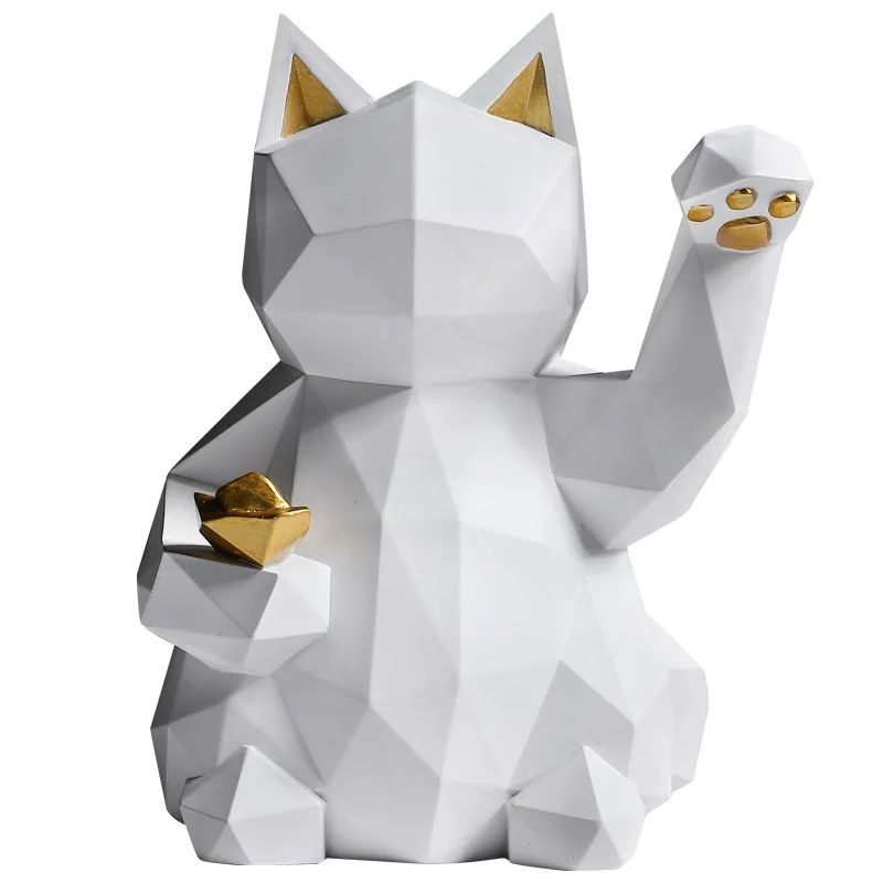 

Lucky Cat Cute Creative Geometric Resin Craft Ornament Home Decor Living Room Decoration Accessoires Miniatures статуэтки кошек