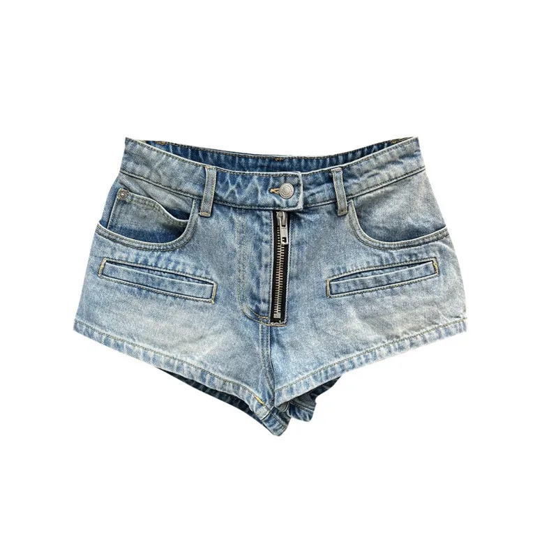2023 Summer One Button Zipper Decoration Short Spicy Street Trendy Denim Shorts