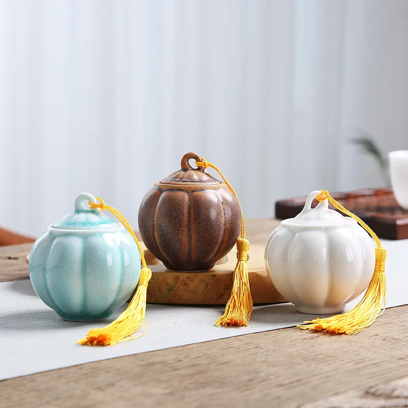 

Mini Small Tea Cans Ceramic Bottles Pumpkin Cans Rouge Lipstick Cans Salve Cans Sealed Storage Jars Tea Organizer