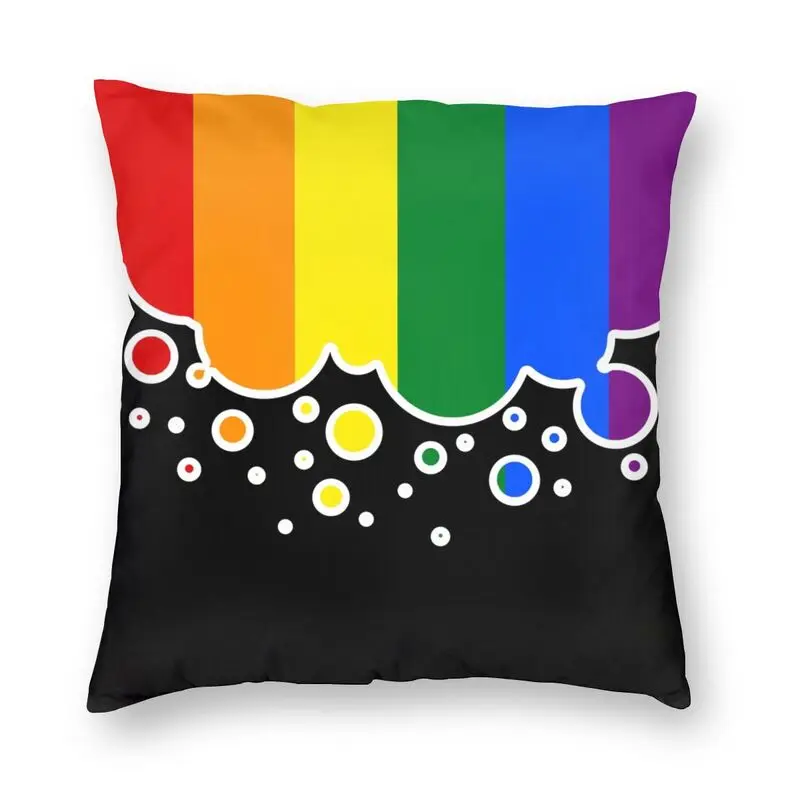 Gay Pride Flag Falling Bubbles Silhouette On Black Cushion Cover Sofa Decoration LGBT Rainbow Square Pillow Case 45x45cm