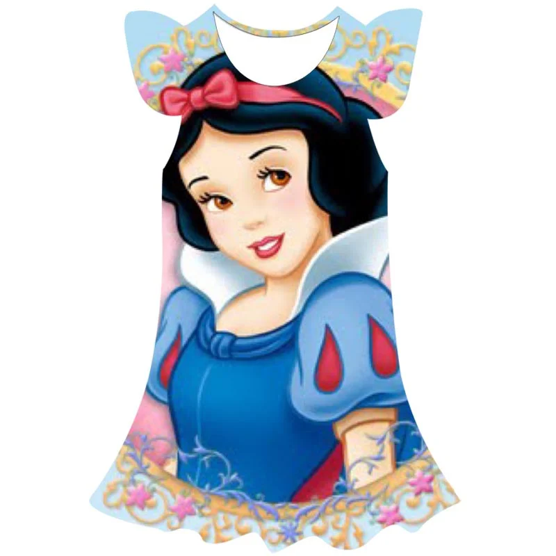 

Summer 1-10 Years Baby Girls Snow White Dress Flowers Print Ruffles Knee-length A-Line Dress Disney Series Cartoon Casual Skirts