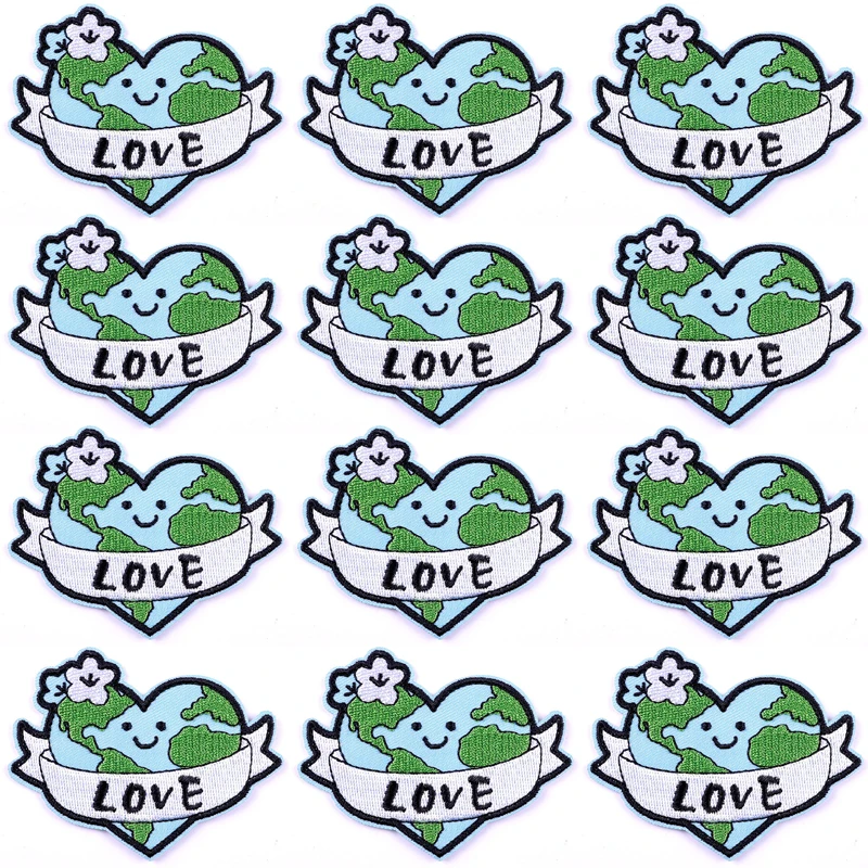 

10Pcs/Lot Love Earth Patch Embroidered Patches For Clothing Embroidery Patch Iron On Patches On Clothes DIY Hook Loop Stickers