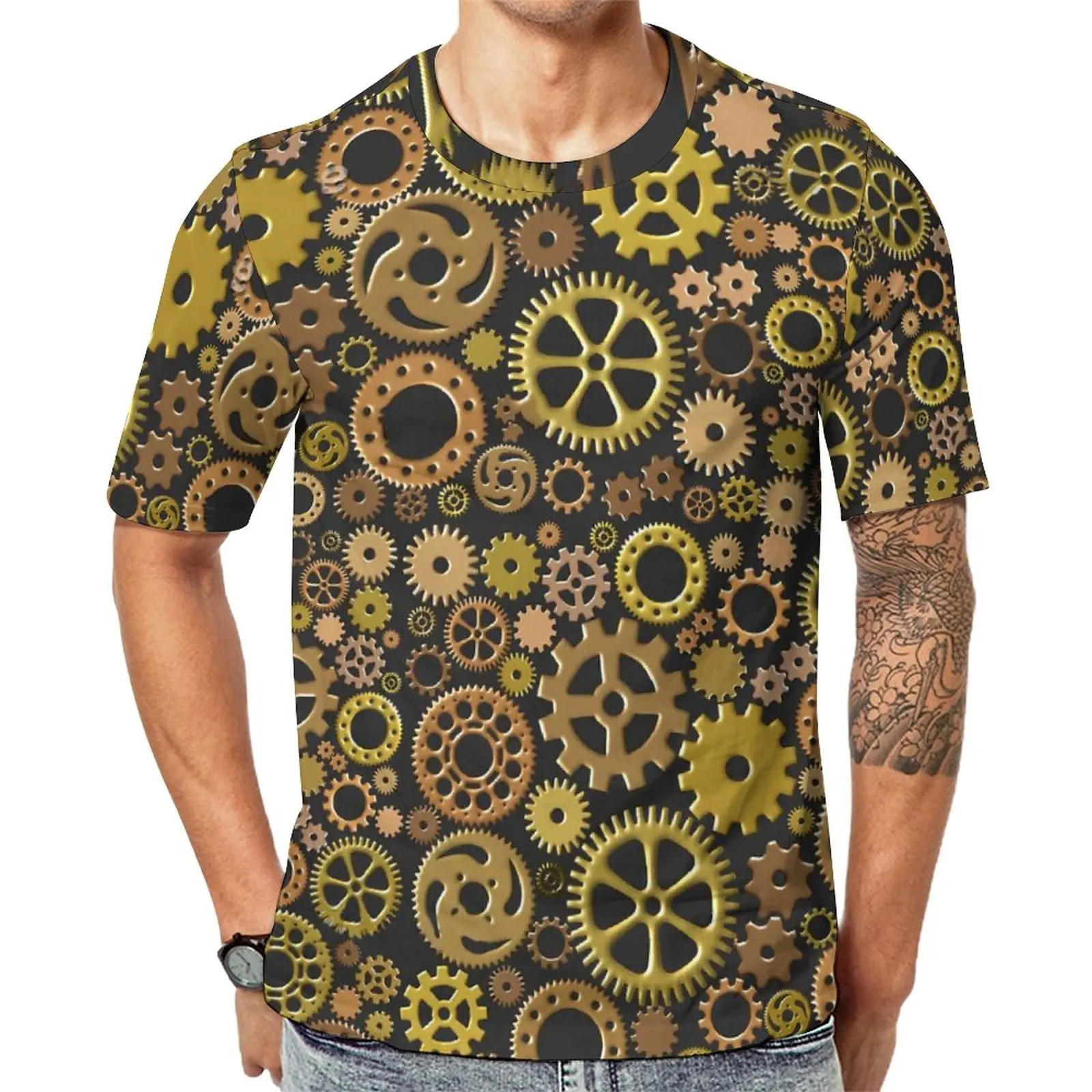 

Steampunk Style T Shirt Gears Print Men Popular T Shirts Summer Design Tees Short Sleeve Kawaii Oversized Clothing Gift