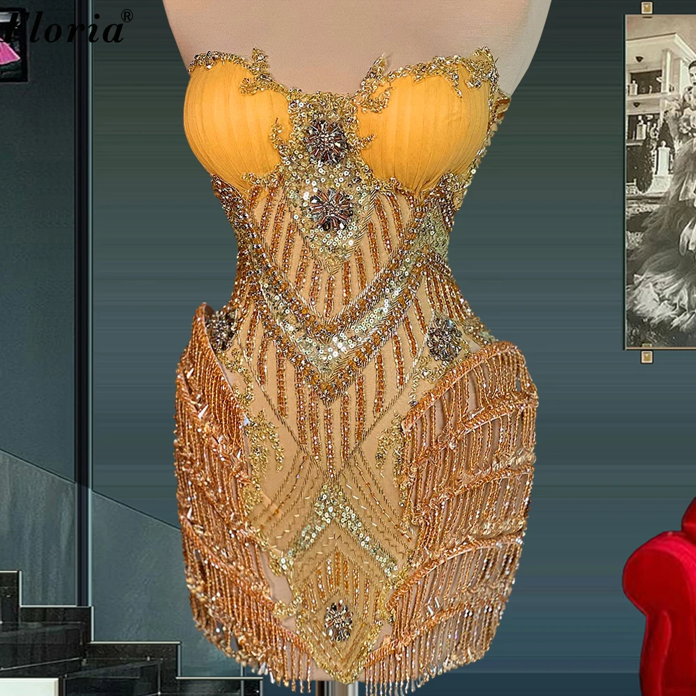 

Luxury Full Beaded Cocktail Dresses Gold Sexy Mermaid Pageant Dresses For Women 2023 Special Occasion Dress Vestidos De Cóctel