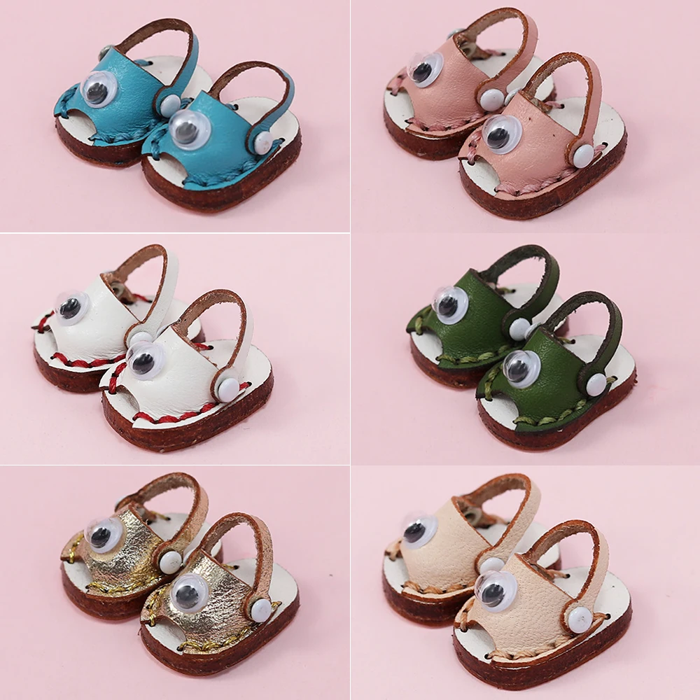 

Ob11 Doll Slippers Sandals Cowhide Shoes With Eyes Fashion Holala Shoes Doll Accessories For Obitsu11,Body9, Gsc, Ddf, 1/12bjd