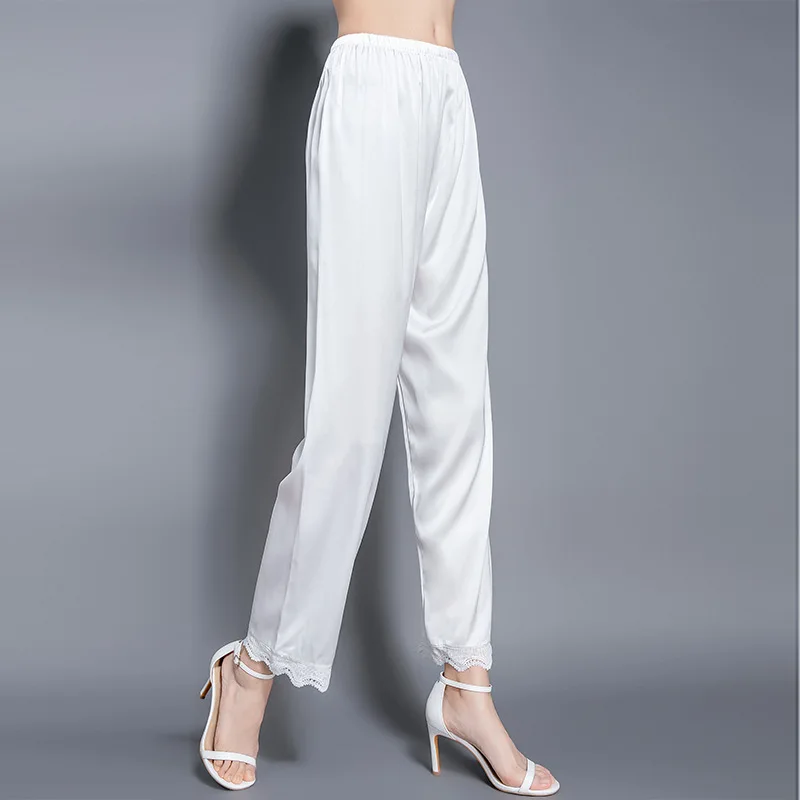 Spring Summer Trousers Black Real Silk Pants Loose Thin 100% Mulberry Silk Pants Streetwear High Waist Pants for Women Clothing
