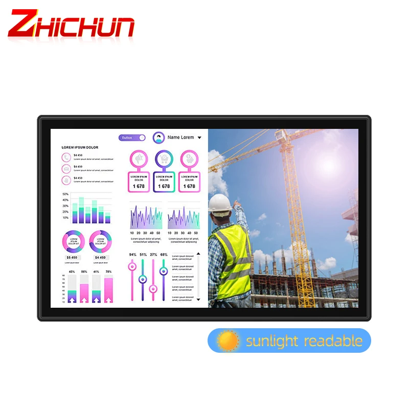 Фото ZHICHUN ZPC236-S111 24-дюймовый сенсорный экран высокой яркости, встроенный настенный шкаф, водонепроницаемый промышленный монитор с сенсорным дисплеем IP65 №1