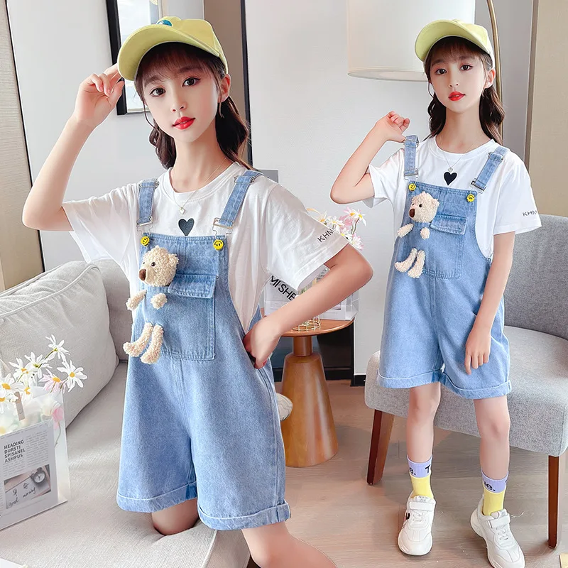 

Teenage Doll New Suspender Denim 3-10 Girls Girls Fashion Jeans Overalls Birthday Years Present Bear Cute Korean Shorts Children