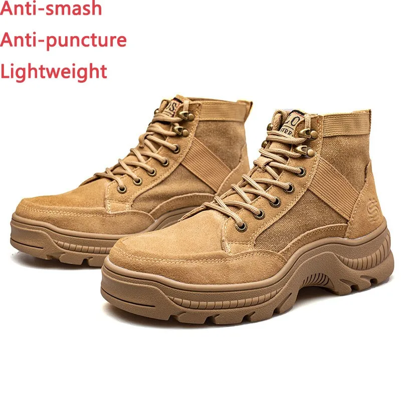 

2022 New Cowhide Men's Safety Shoes Anti Smash And Anti Puncture Protection Shoes High Top Breathable Zapatos De Seguridad