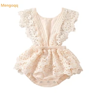 pretty princess summer fly sleeve solid lace ruched bodysuits toddler infant baby jumpsuits newborn flower belt sunsuits 3m 3y