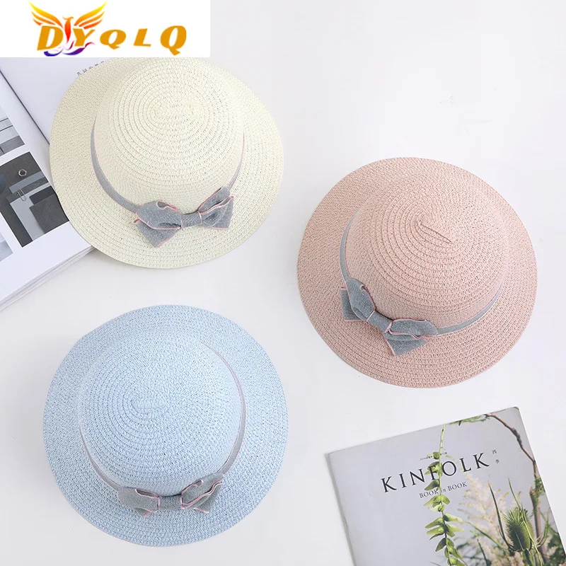 

Summer Girls Sun Straw Hat Bow Hand Knitted Hat Beach Simple Casual Hat 5 Colors