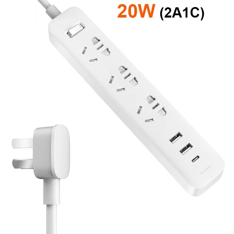 

New Xiaomi Socket Mi Mijia QC3.0 20W Fast Charging Power Strip 2A1C 3 Sockets Standard Plug Interface Extension Lead 1.8m