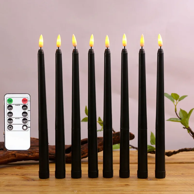 

2x28cm Black Candle LED Shell-shape Bullet Remote Control Rod Wax Electronic Candle Lamp Christmas Wedding Decoration spiritual