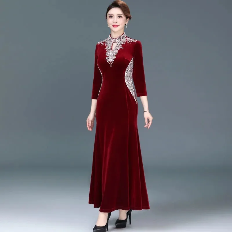 Тяжелое платье со стразами элегантное Новинка осени 2022 Свадебное женское